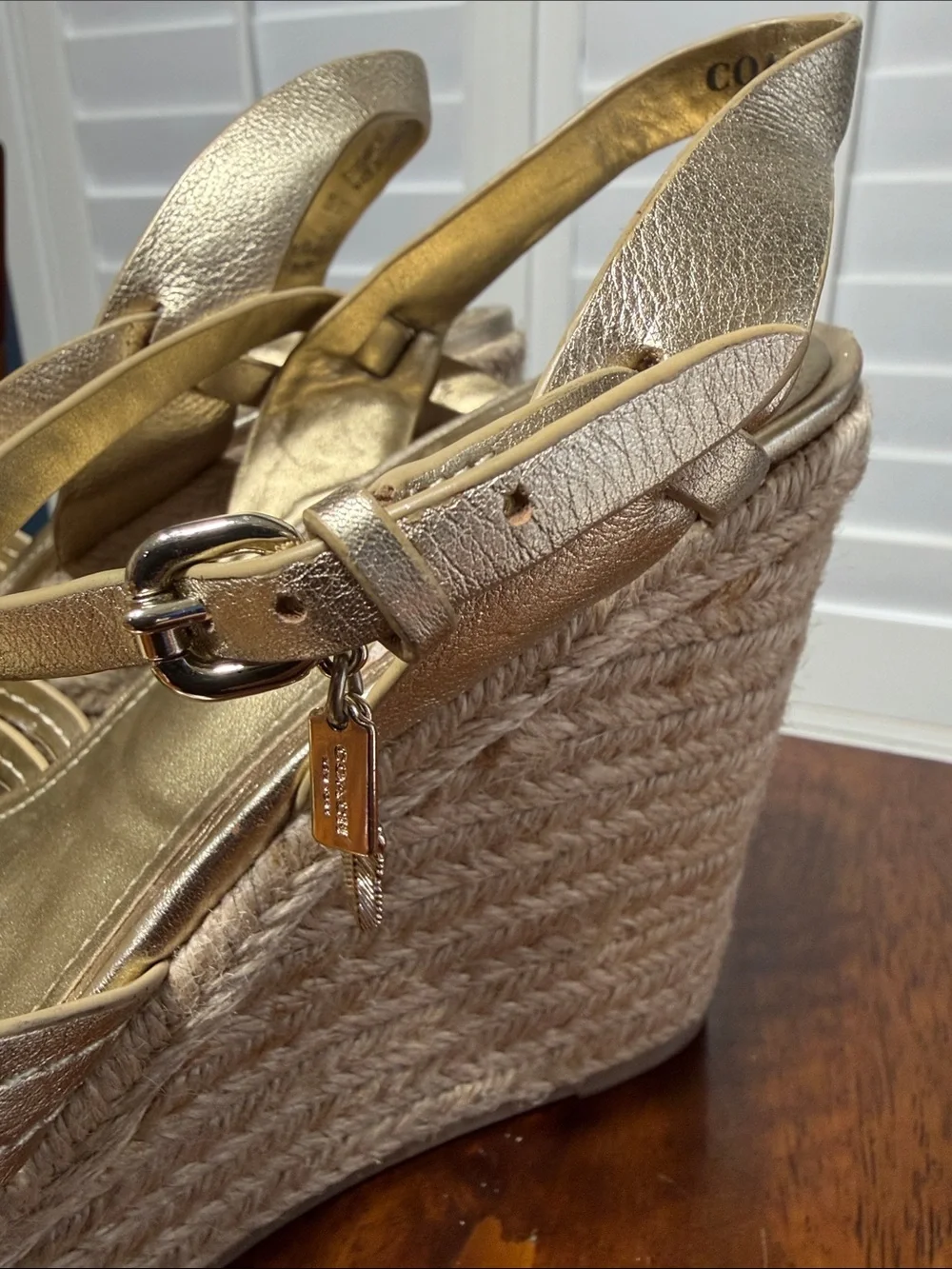 Coach Metallic Gold Braided Wedge Sandals